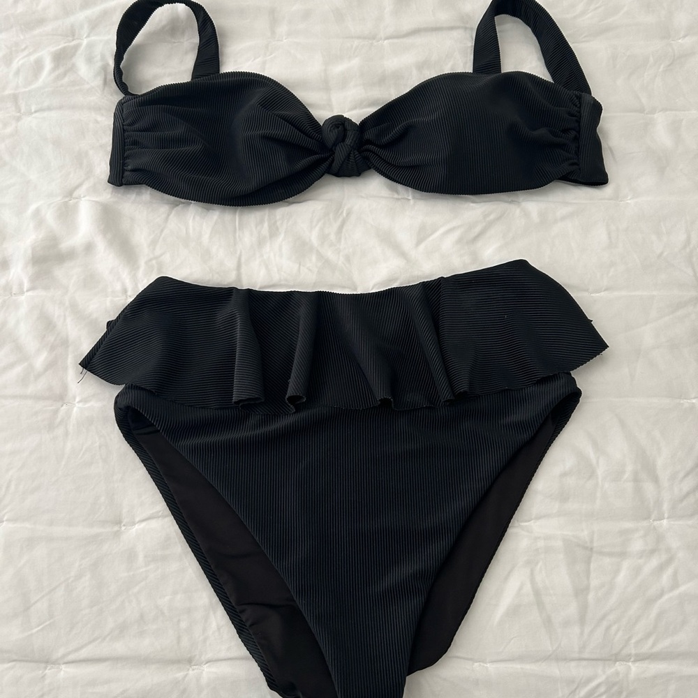Beach Riot Black Ribbed Bikini Top and Bottom